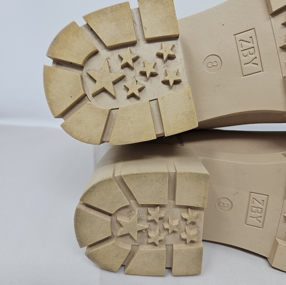 ZBY Ankle Boots Womens Sz 8 Beige Faux Suede Sock Pull On Chunky Sole Winter - Picture 6 of 9